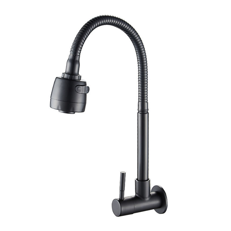 304 Stainless Steel Brushed Nickel Kitchen Faucet Single Cold Water Wall Mounted Black Hose Kitchen Sink Faucet Manufacturers