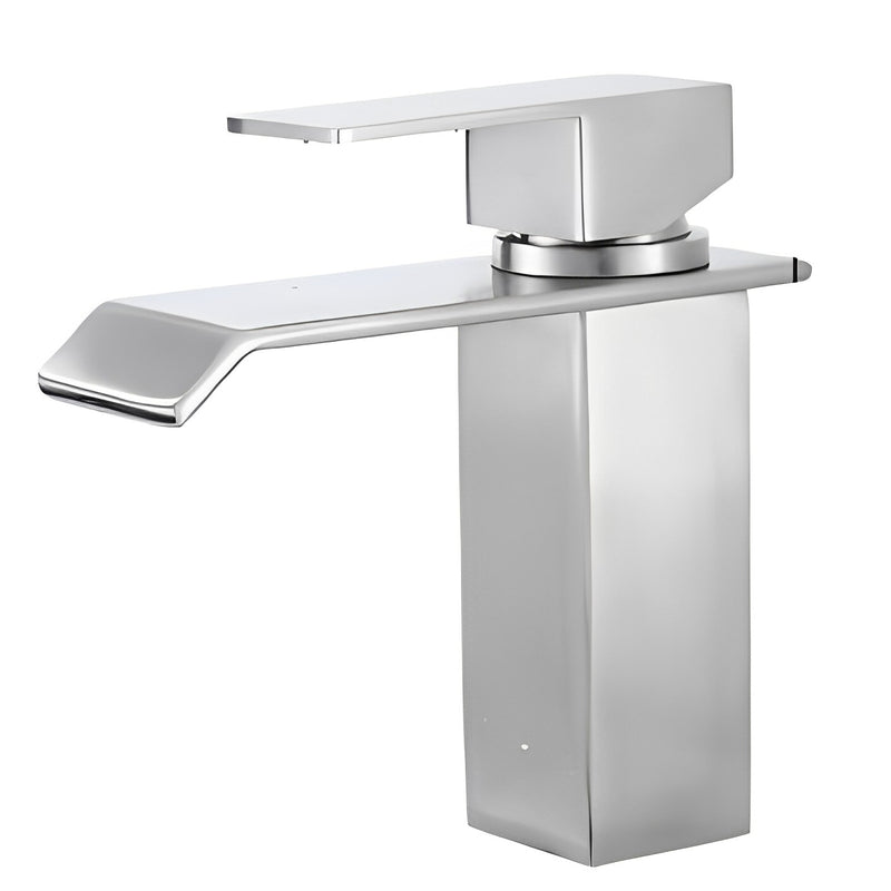 201 stainless steel waterfall style single handle bathroom faucet mixer brush nickel modern washroom deck installation basin faucet