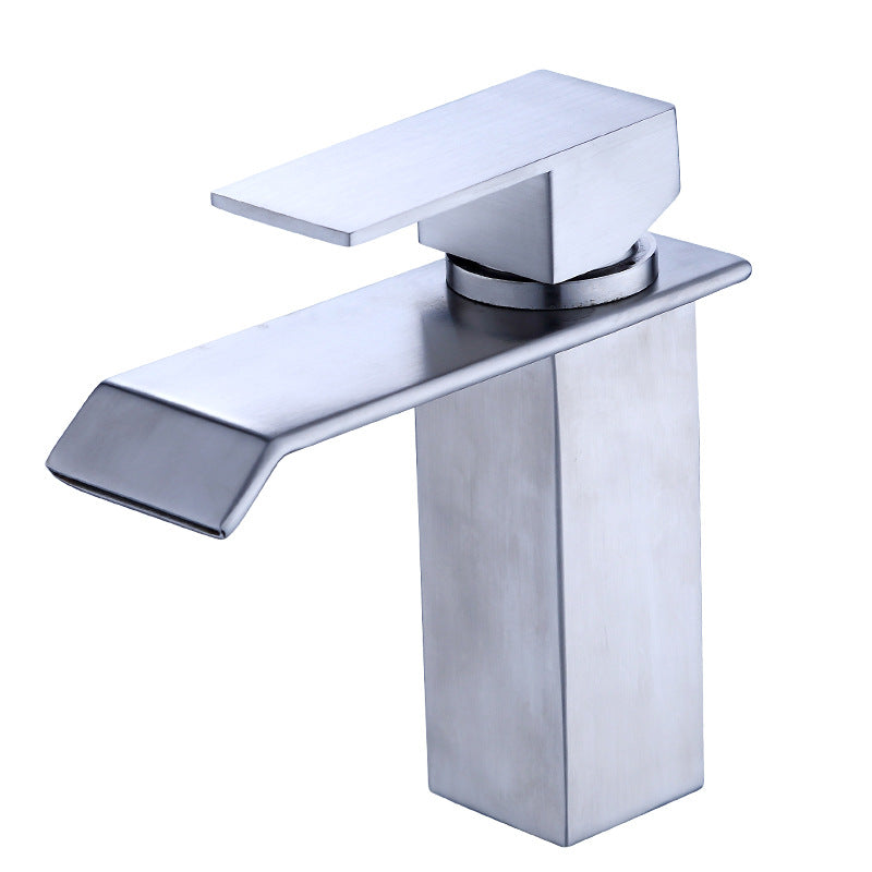 201 stainless steel waterfall style single handle bathroom faucet mixer modern washroom deck installation basin faucet