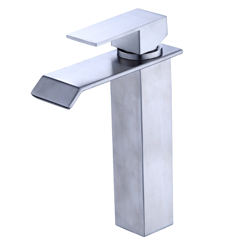 201 stainless steel waterfall style single handle bathroom faucet mixer brush nickel modern washroom deck installation basin faucet