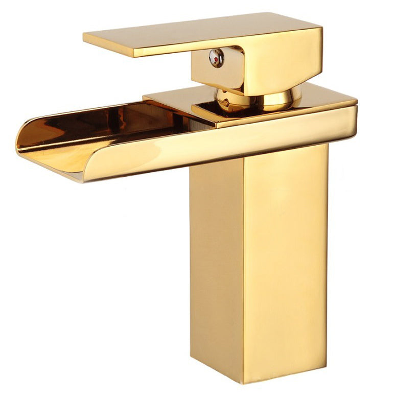 201 steel golden waterfall style single handle bathroom faucet mixer brush nickel modern washroom deck installation basin faucet