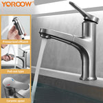 YOROOW Gun-gray Brass Basin Faucet Mixer Pull-out Spray Proof Bathroom Basin Water Tap