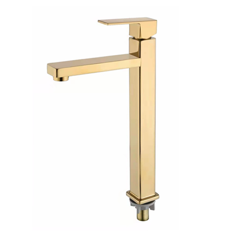 Gold Waterfall Spout Basin Faucet Tall Body Bathroom Vanity Sink Faucet Cold Water Zinc Body Lavatory Vessel Basin Faucet