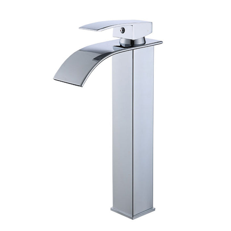 Tall Body 304 Stainless Steel Waterfall Basin Faucet Mixer Deck Mounted Single Handle Basin Tap for Bathroom