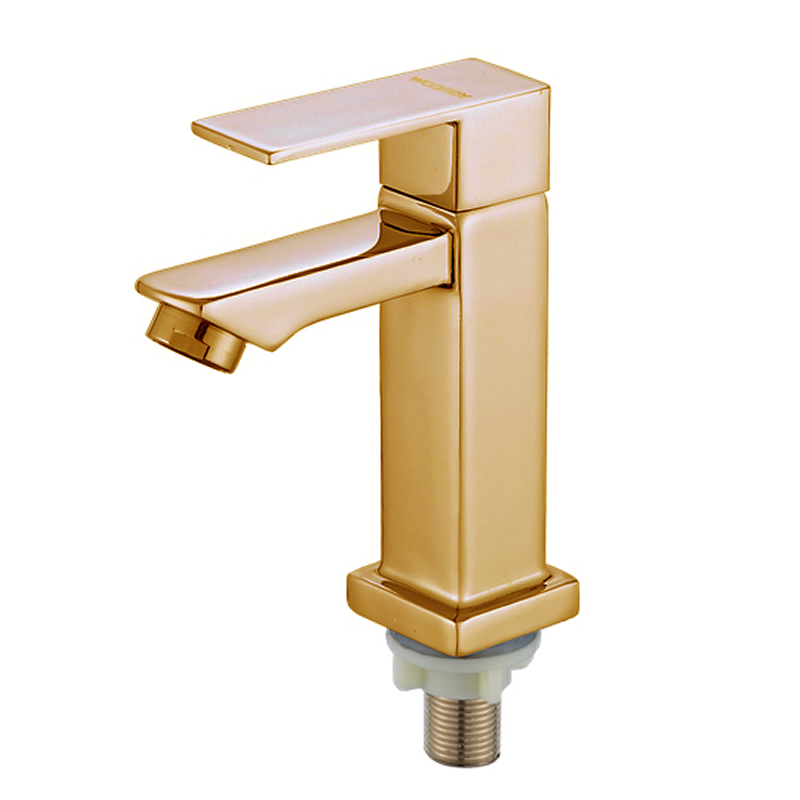 Gold Square Cold Water Basin Faucet Deck Mounted Chrome Plated Single Handle Single Hole Zinc Body Square Basin Faucet