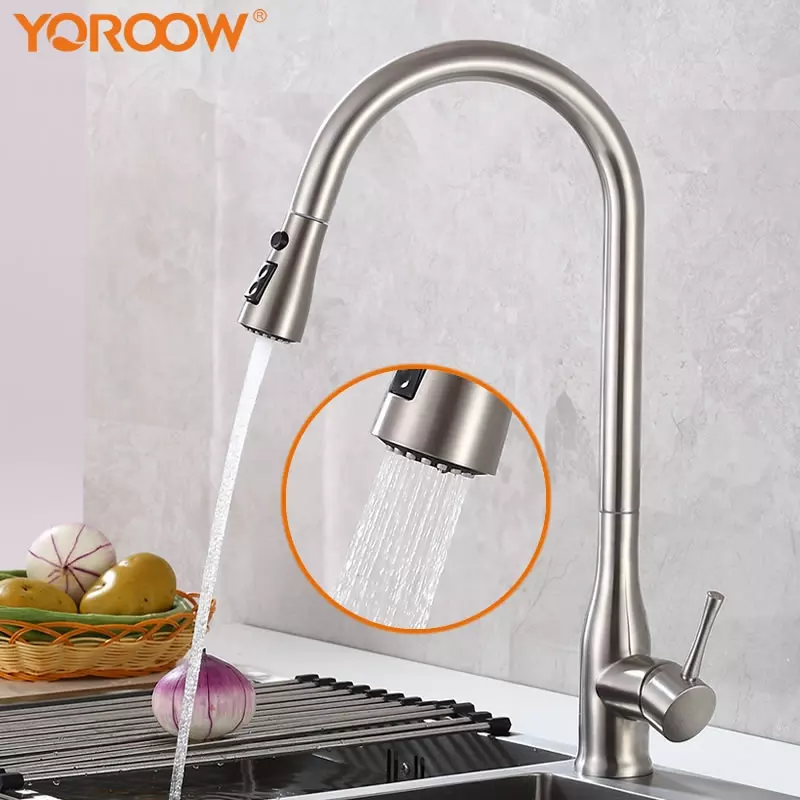 YOROOW Good Quality 304 Stainless Steel Kitchen Faucets with Pull Down Sprayer Deck Mount Pull Out Kitchen Sink Faucet