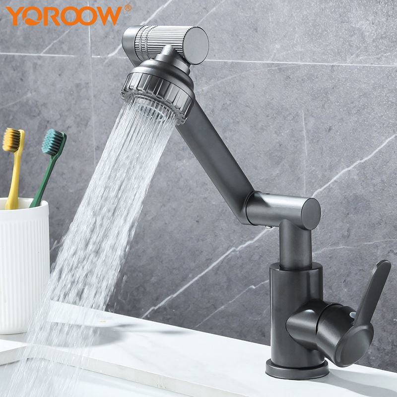 YOROOW Gun-gray Universal Rotating Basin Faucet 304SUS Cold and Hot Water Bathroom Basin Faucet Mixer