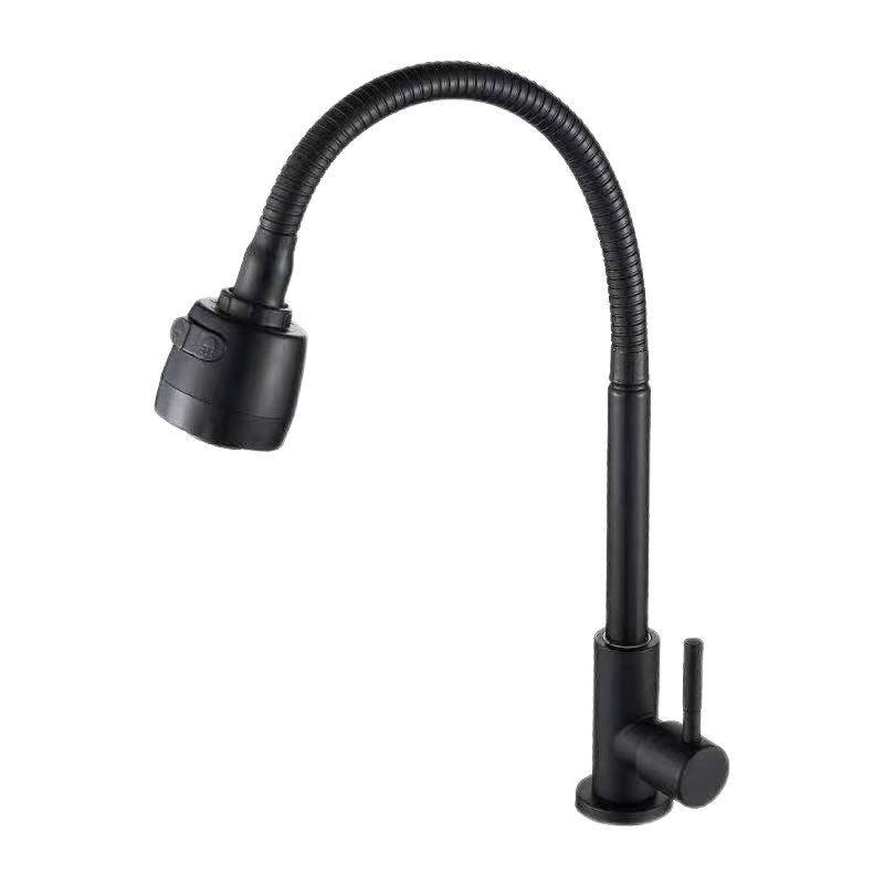 China Faucet Factory 304 Stainless Steel Kitchen Faucet Brushed Nickel Black Hose Single Cold Water Kitchen Faucet