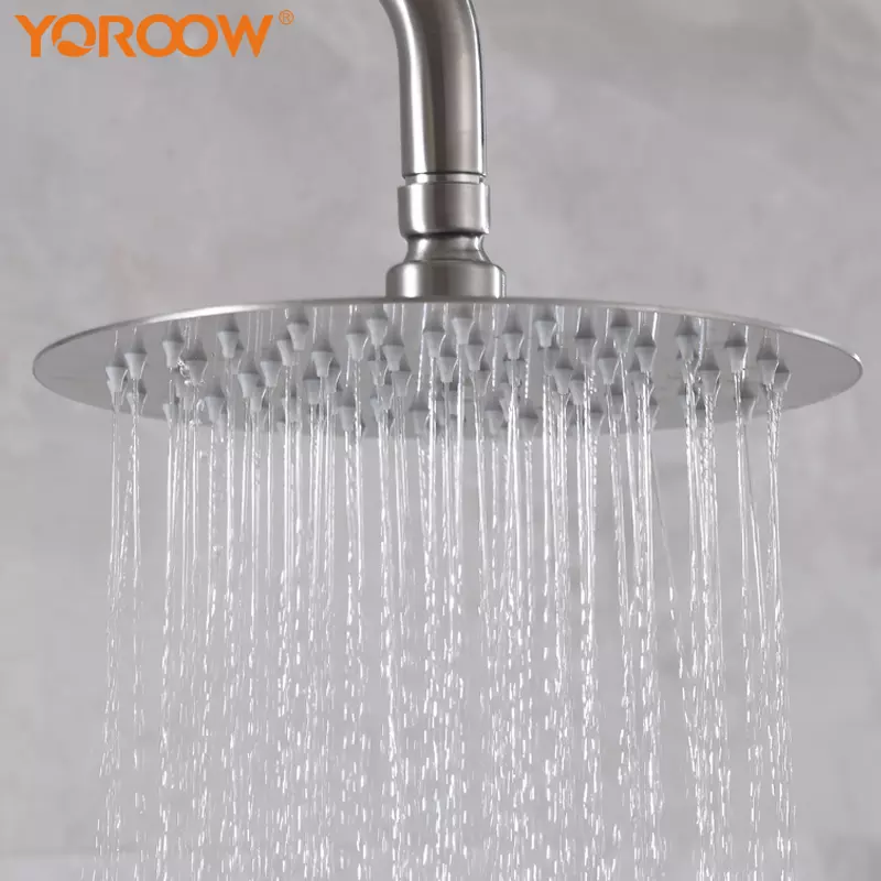 YOROOW Supplier Bathroom 304 Stainless Steel Brushed Nickel Showerhead High Pressure Rainfall Round Shower Head Combo with 10 Inch Arm
