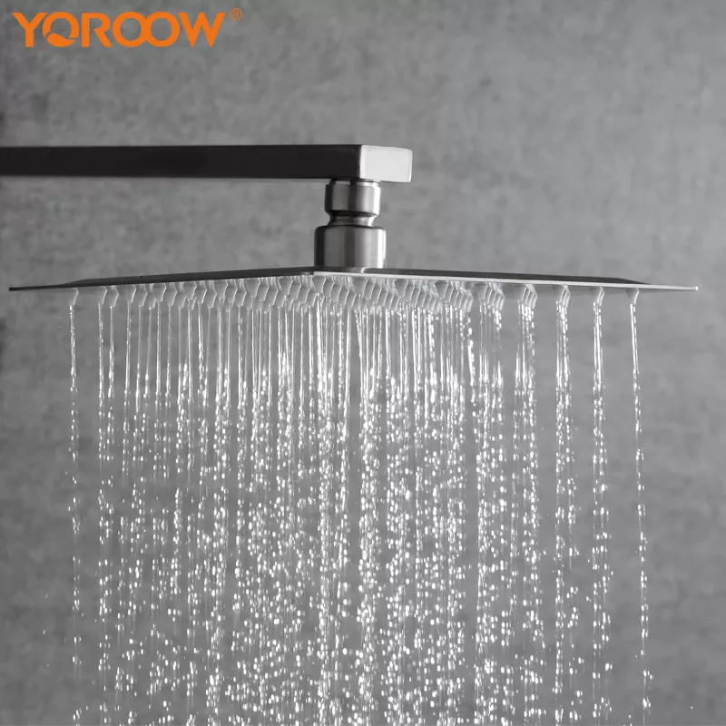 YOROOW Manufacturer 304 Stainless Steel Square Shower Head Combo High Pressure Rainfall Shower head kits with 10 Inch Adjustable Extension Arm
