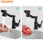 YOROOW Black Universal Rotating Basin Faucet 304SUS Cold and Hot Water Bathroom Basin Faucet Mixer