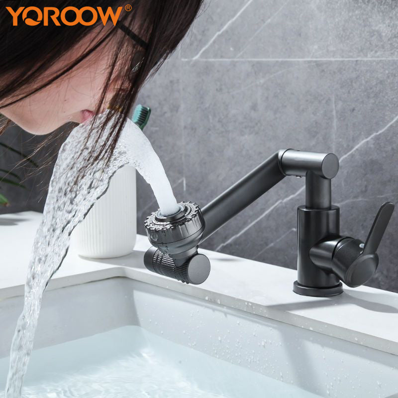 YOROOW Gun-gray Universal Rotating Basin Faucet 304SUS Cold and Hot Water Bathroom Basin Faucet Mixer