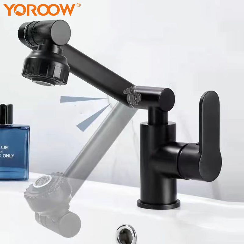 YOROOW Black Universal Rotating Basin Faucet 304SUS Cold and Hot Water Bathroom Basin Faucet Mixer
