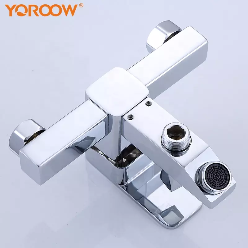 YOROOW Good Quality Wall Mounted Chrome Polished Square Body Shower Faucet Zinc Body Zinc Handle Bathtub Faucet Mixer for Bathroom