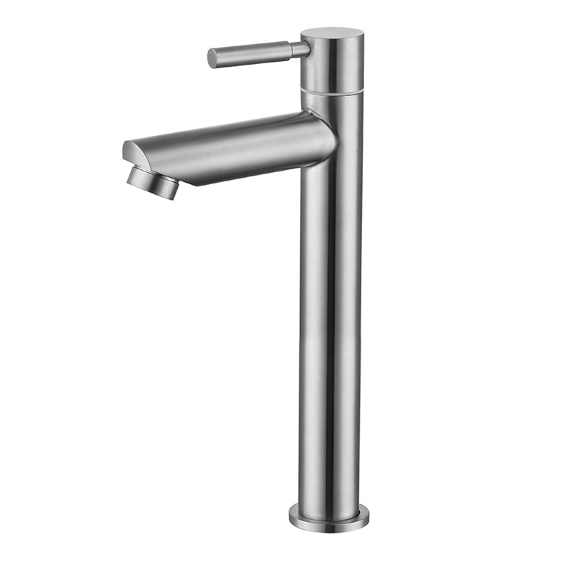 304 Stainless Steel Basin Faucet Deck Mounted Cold Water Tall Body Single Handle Bathroom Basin Water Tap Manufacturers