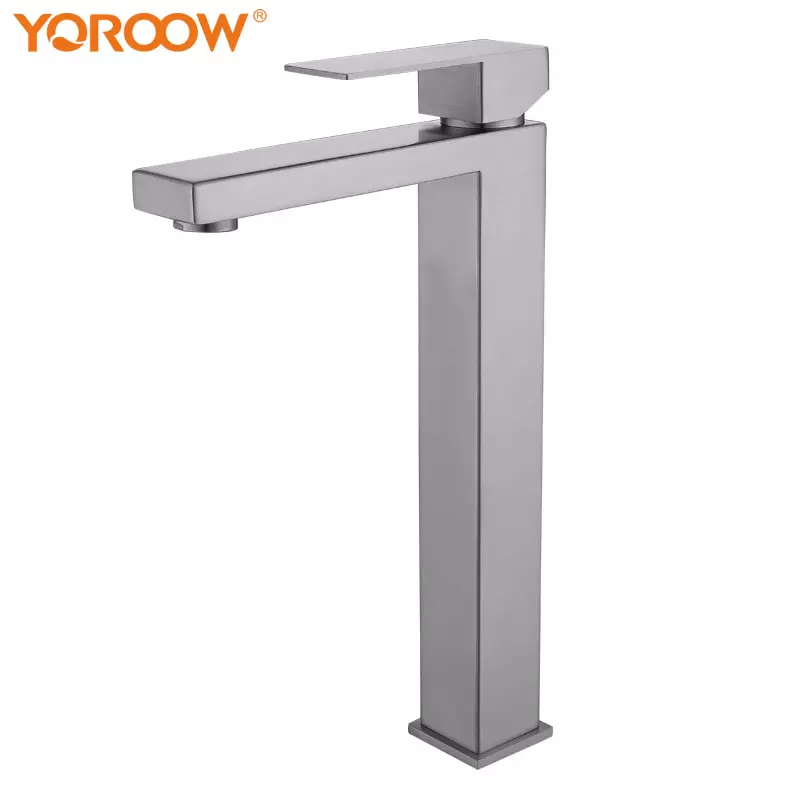 YOROOW Faucet Manufacturer 304 Stainless Steel Tall Body Square Bathroom Vessel Sink Faucet Modern Basin Faucet Mixer Single Handle Lavatory Faucet