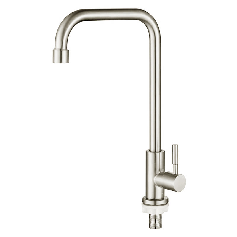 Good Quality Single Handle 304 Stainless Steel Cold Water Tap Nickel Brushed Deck Mounted Kitchen Sink Faucet