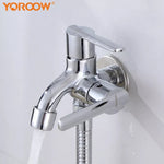 YOROOW Manufacturer Zinc Body Zinc Handle Wall Mounted Double Handle Double Function Cold Water Tap Double Outlet Washing Machine Faucet