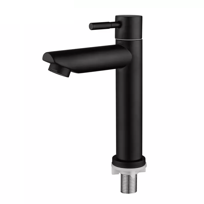 YOROOW Bathroom Black Body Cold Water Basin Faucet Deck Mount 304 Stainless Steel Brushed Nickel Cold Water Basin Faucet