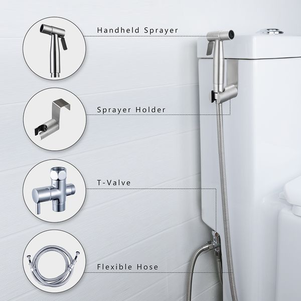 Handheld Bidet Sprayer for Toilet Stainless Steel Adjustable Pressure Bidet Faucet Diaper Sprayer Set with Hose Attachment