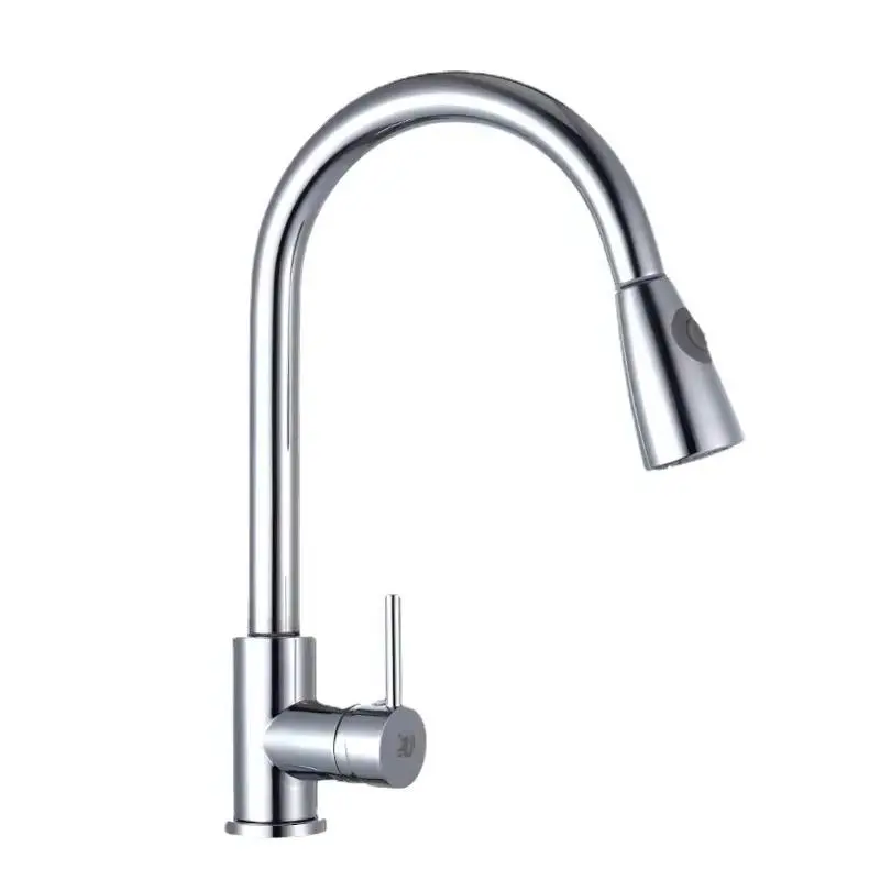 Fabbrica vendita diretta rubinetto cucina singola maniglia 304 in acciaio inox bocca e miscelatore rubinetto con spruzzatore tirare per uso lavello