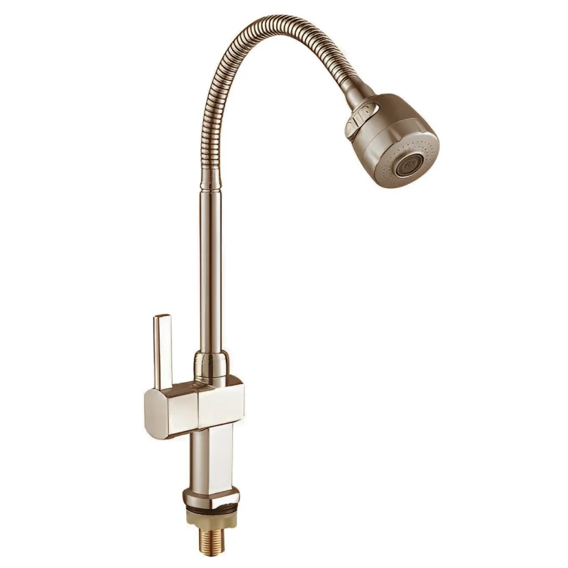 Fornecedor de fábrica Torneira de cozinha fria simples Torneira de água gourmet contemporânea de zinco com extensão montada no convés Torneiras de pia de cozinha