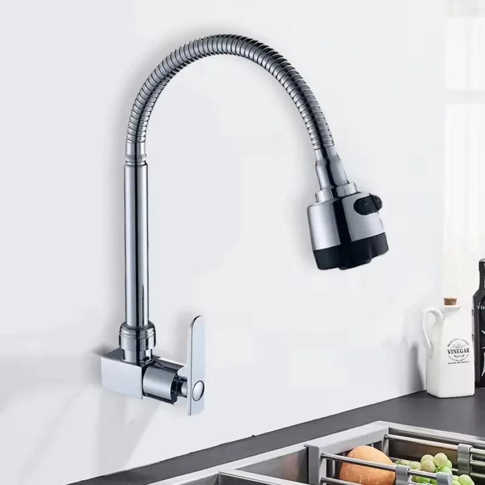 Venta directa de fábrica de latón antiguo montado en la pared grifo de la cocina moderna de zinc solo grifo frío níquel cepillado FinishSingle Handle