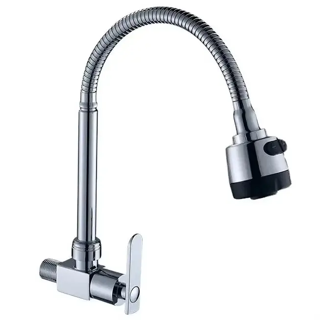 Venta directa de fábrica de latón antiguo montado en la pared grifo de la cocina moderna de zinc solo grifo frío níquel cepillado FinishSingle Handle