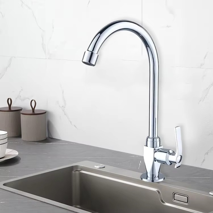 主图_4 China Factory Single-Hole Single-Handle Kitchen Faucet Chrome Plated Zinc Body Deck Mounted Kitchen Faucet