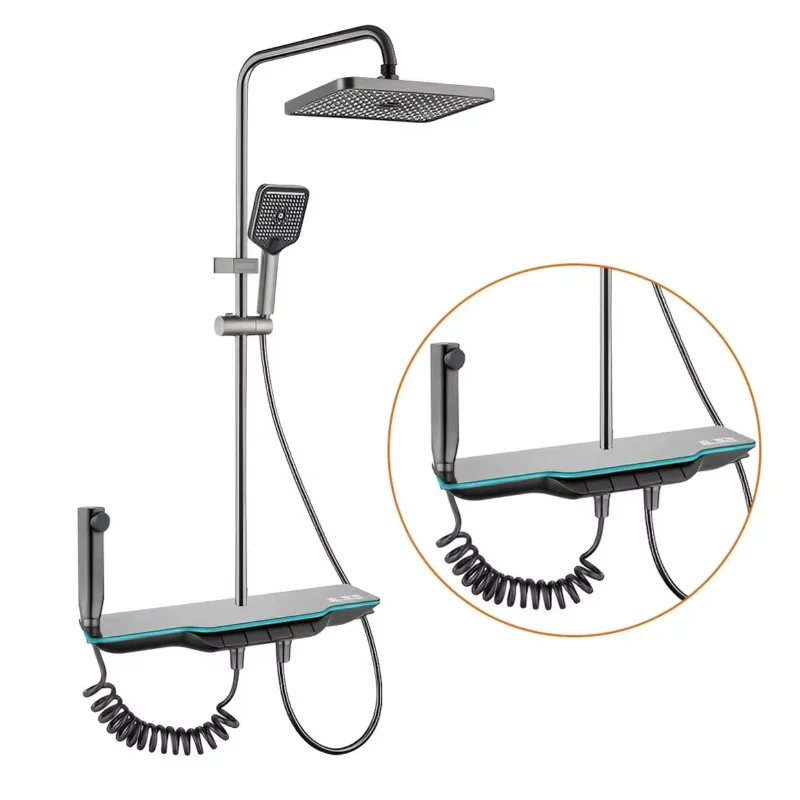 Großhandel Luxus Smart Temperaturanzeige quadratische Dusche Säule Wand montiert Wasserfall Dusche Mischer 4-Funktionen Wasserhahn Dusche