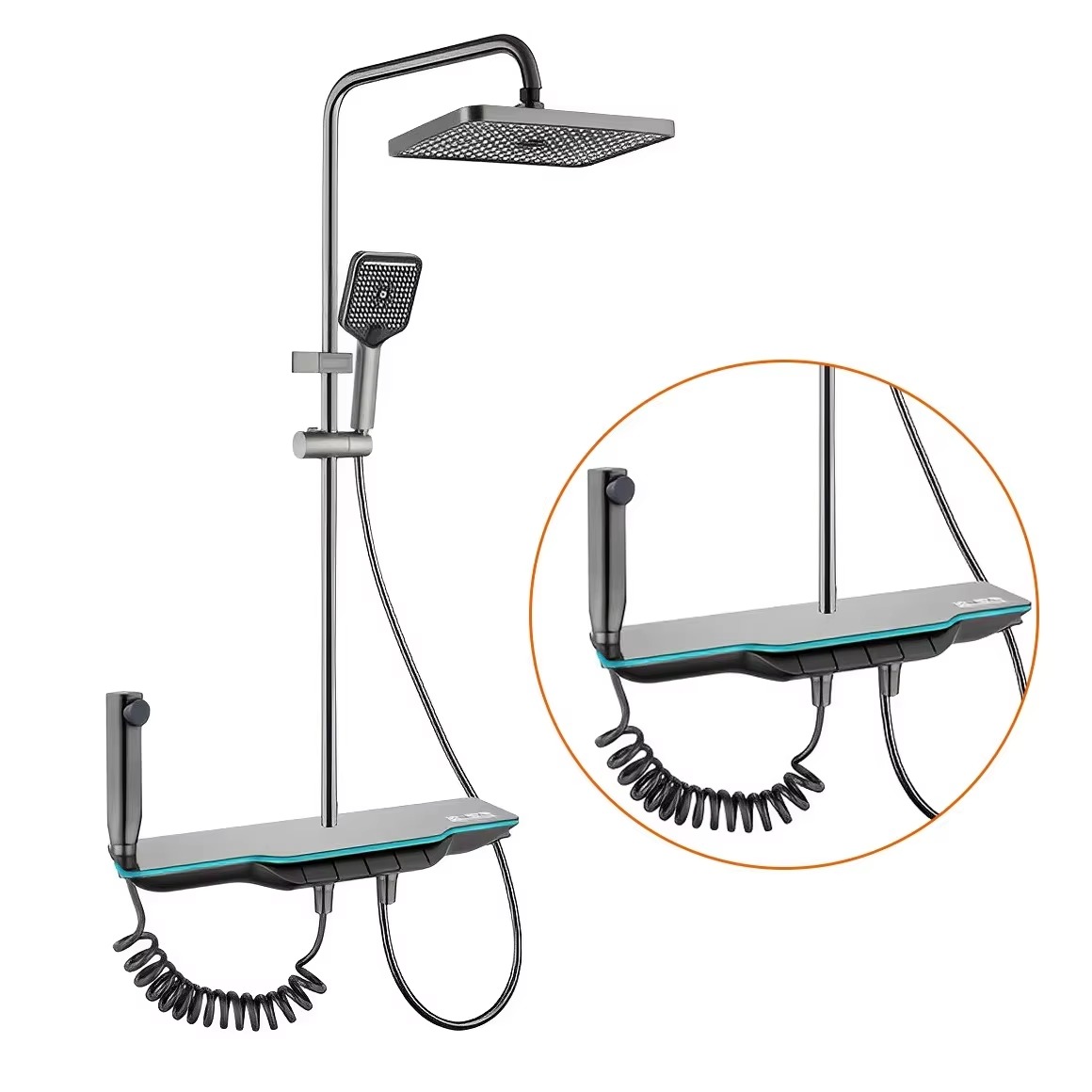 2024122208371667 Mayorista de Lujo Pantalla Inteligente de Temperatura Columna de Ducha Cuadrada Montado en la Pared Mezclador de Ducha en Cascada 4-Funciones Grifo de Ducha