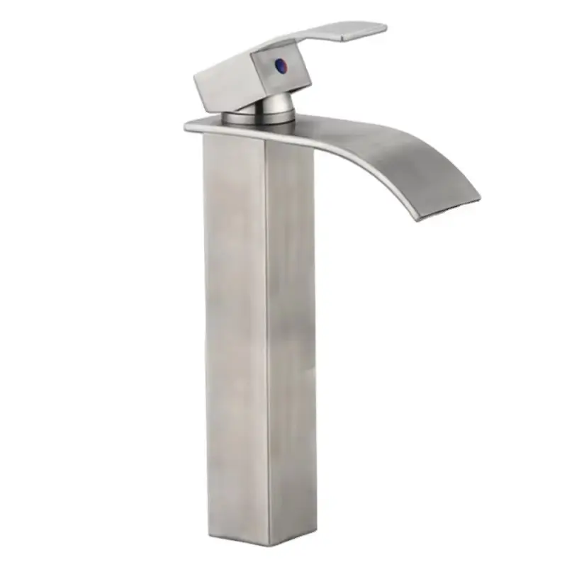 Moderno monomando de acero inoxidable en cascada grifo de lavabo para lavabo de baño de un solo agujero de diseño para el uso del dormitorio