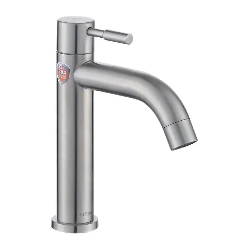 China Fábrica de un solo mango de acero inoxidable 304 níquel cepillado grifo del lavabo de montaje en cubierta de agua fría grifo del lavabo para el baño