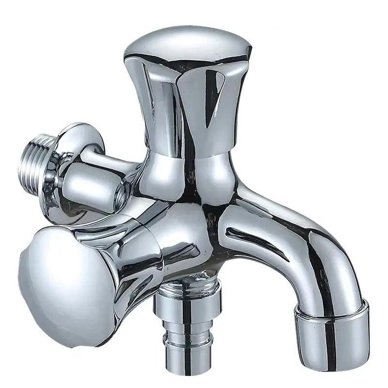 Modern Simple 2-Way Bibcock Faucet Zinc Body Tap Double Handle Quick Open 2-Hole Wall Mounted Faucet Accessory