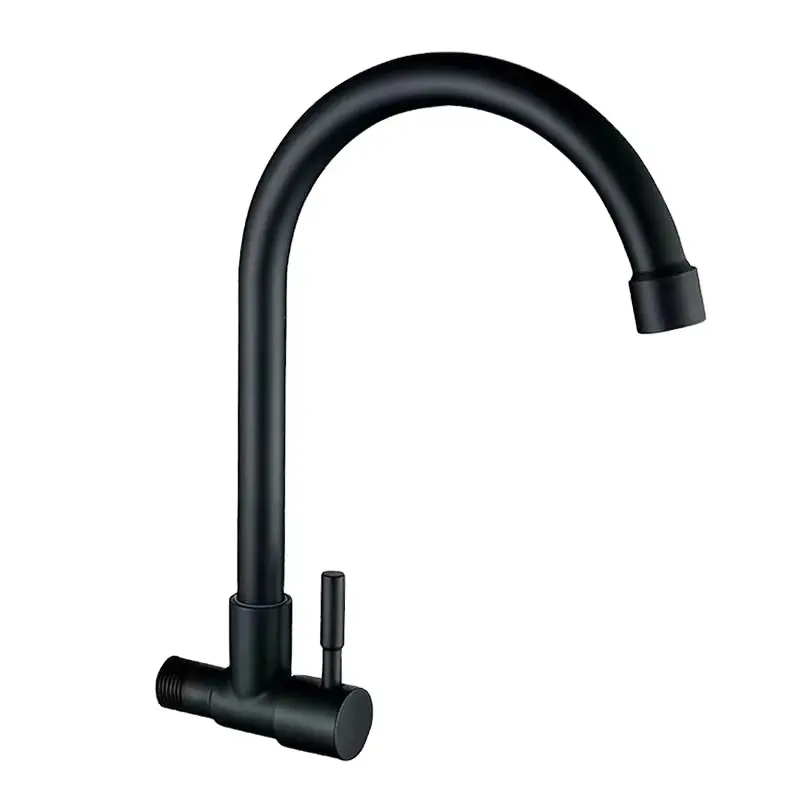 Hochwertige einzelne kalte Küchenarmatur Schwarzer Edelstahl Gebürstetes Nickel Wandmontierte Spüle Wasserhahn Flexible Verlängerung Küchenarmatur Design