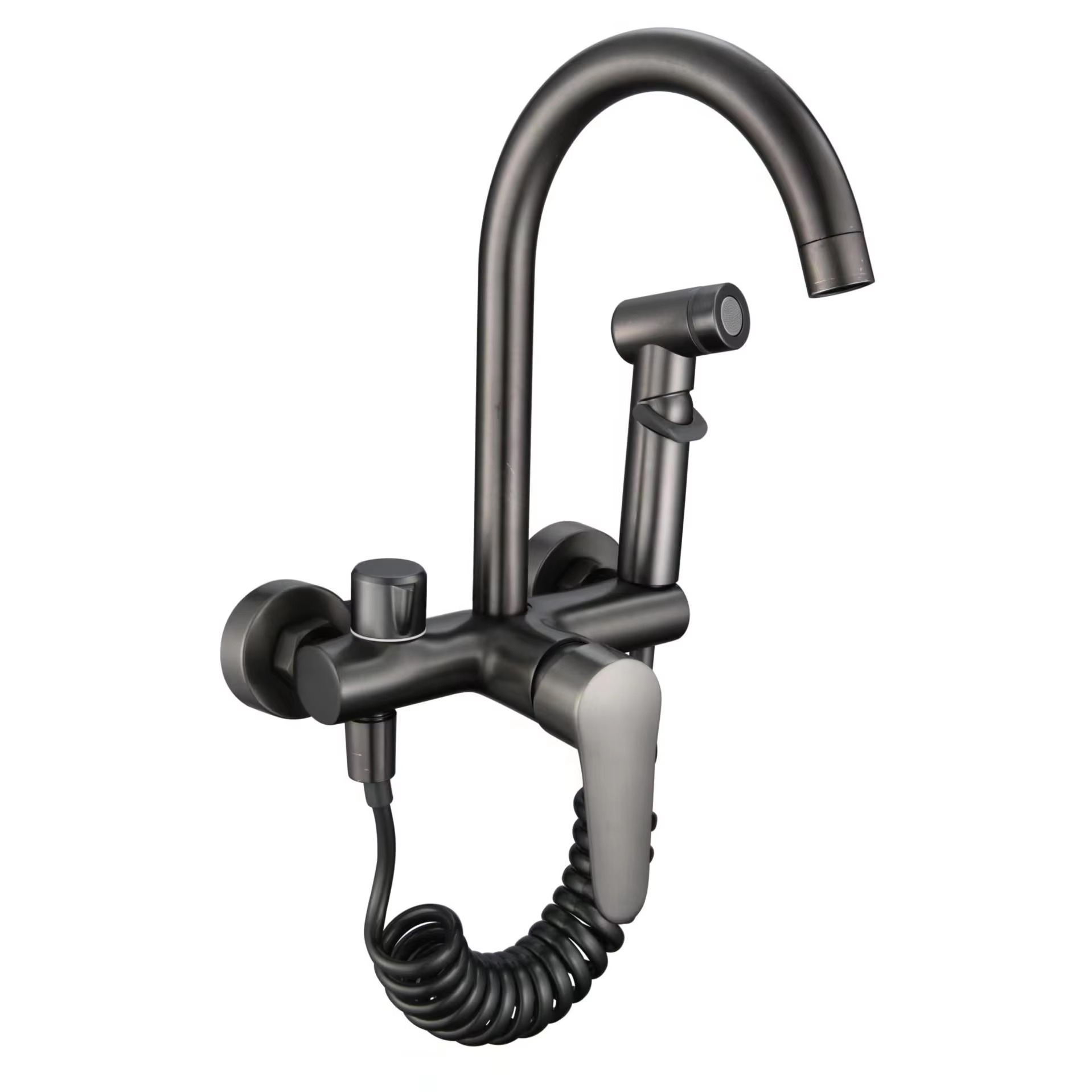 主图_1 Good Price Wall-Mounted Copper Kitchen Faucet Mechanically Arm Rotating Gun Grey Splash-Proof Mechanism for Kitchen Balcony
