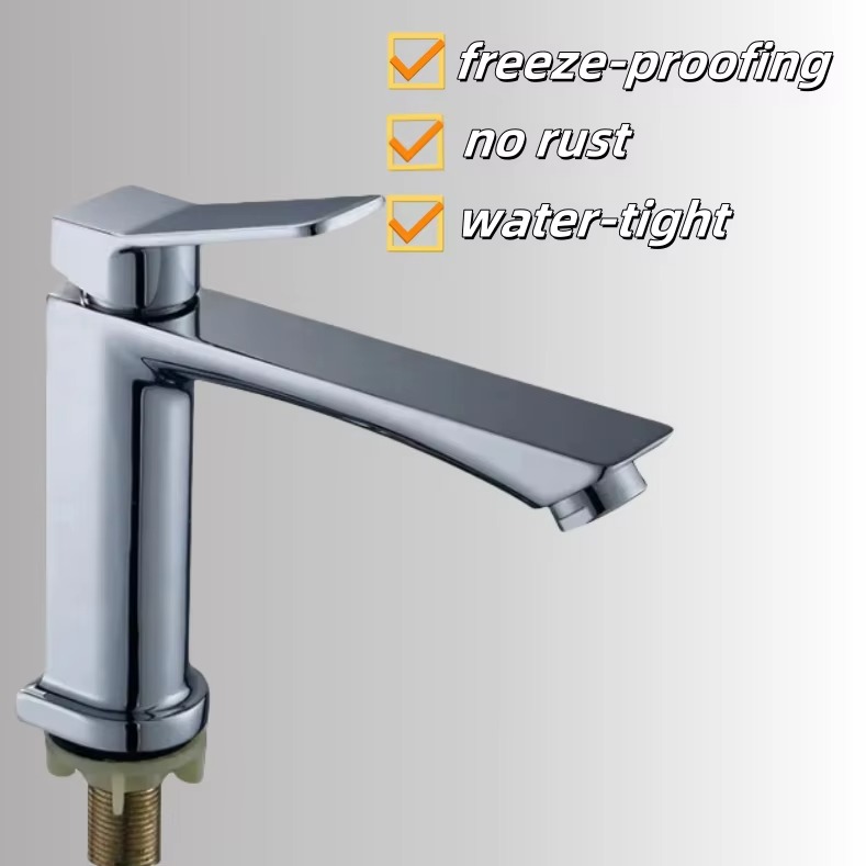 主图_2 Modern Luxury Single Hole Bathroom Faucet Chrome Zinc Alloy Single Cold Basin Tap with Metered Feature Single Handle