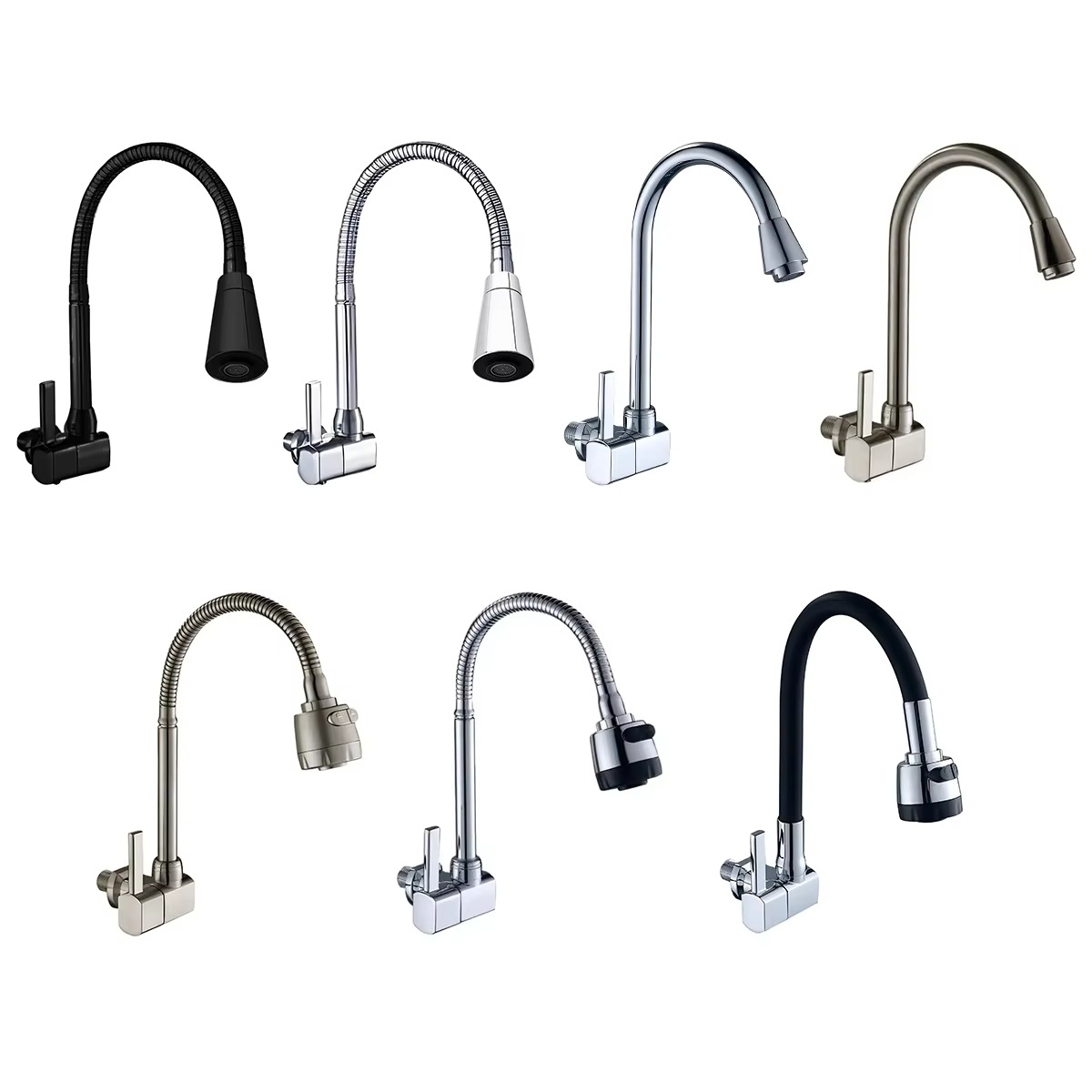 主图_2 Modern Single Cold Kitchen Faucet Wall Mounted Single Handle Brushed Nickel Hotel Apartment Black Kitchen