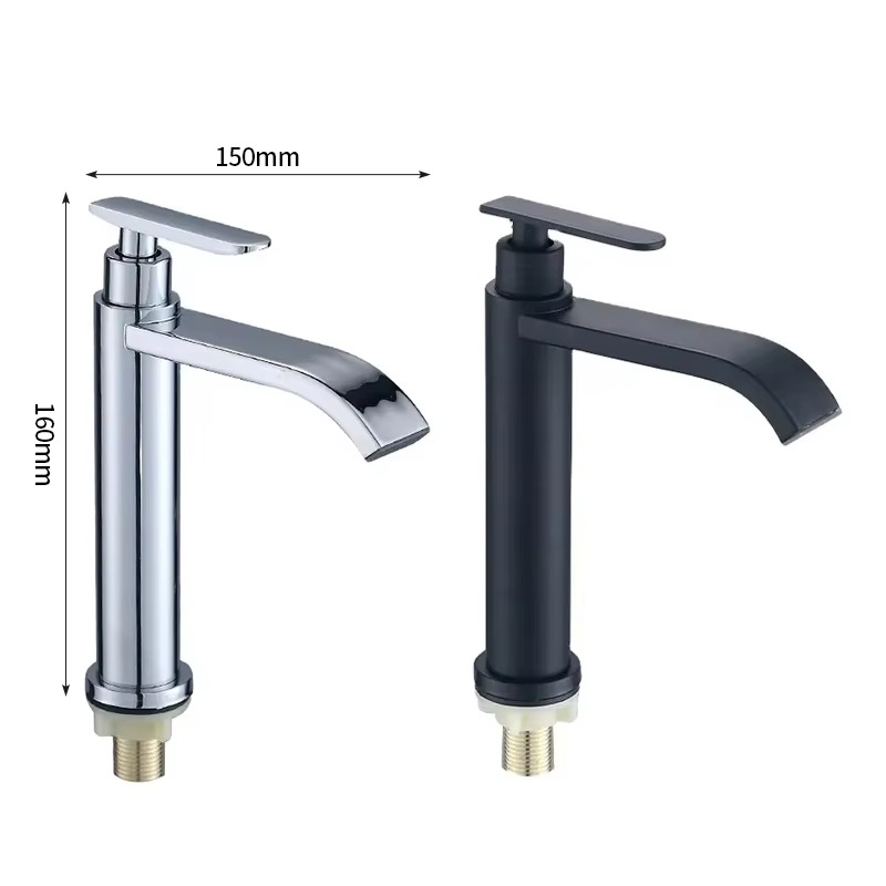 Torneira para lavatório de casa de banho moderna com um só furo Torneira de água em aço inoxidável 304 Misturadora de latão elegante para uso doméstico ou em vivendas