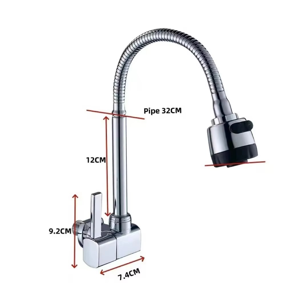 主图_3 Modern Single Cold Kitchen Faucet Wall Mounted Single Handle Brushed Nickel Hotel Apartment Black Kitchen