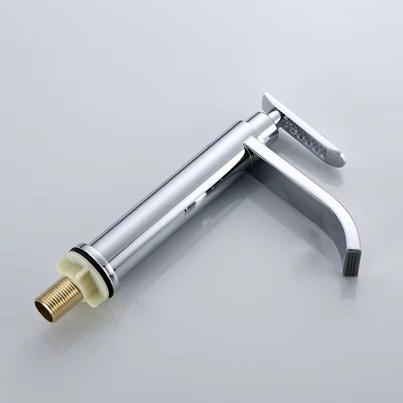 Torneira para lavatório de casa de banho moderna com um só furo Torneira de água em aço inoxidável 304 Misturadora de latão elegante para uso doméstico ou em vivendas