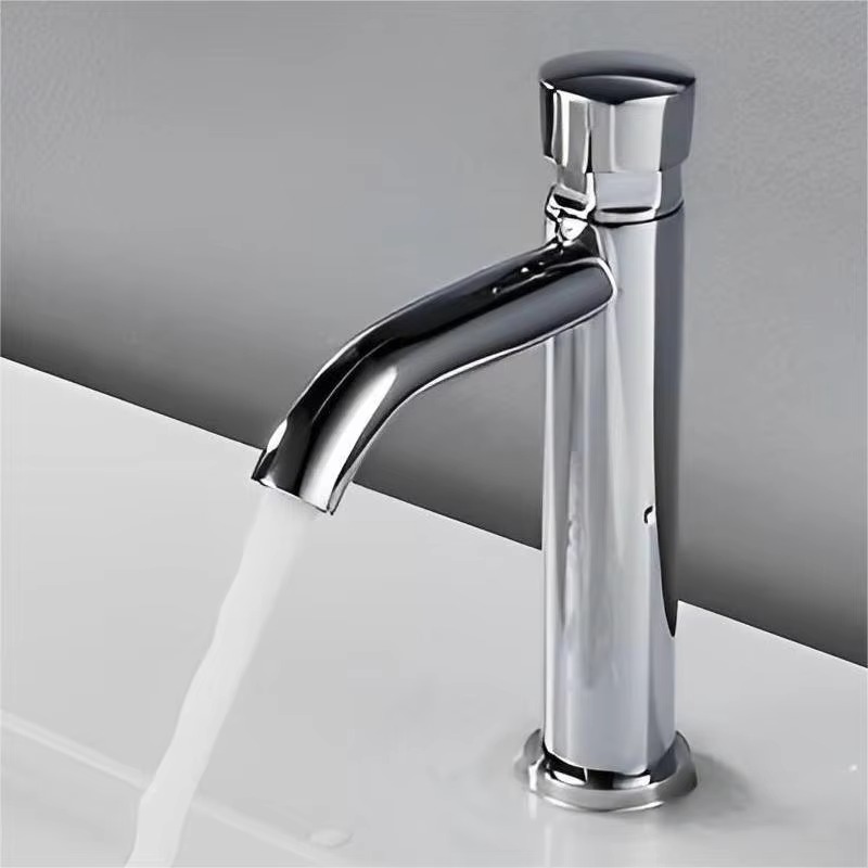 主图_2 Factory direct sales cheap deck mounted brass chrome time delay faucet push button tap public delay faucet