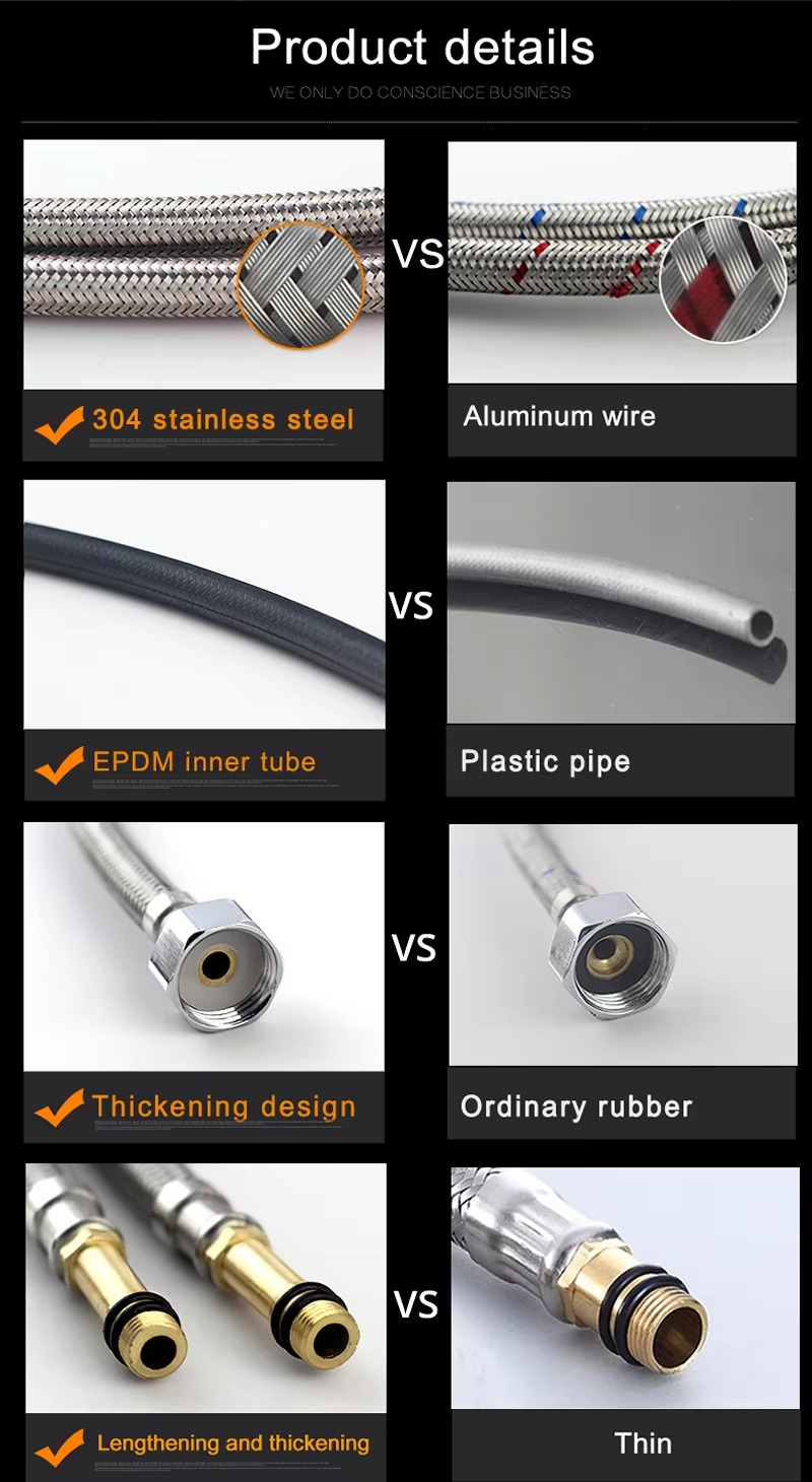 详情_5 أنبوب مدخل الصنبور صنبور حوض المطبخ صنبور حوض المطبخ ماء ساخن وبارد مقاوم للانفجار خرطوم مدبب مضفر مدبب مطول
