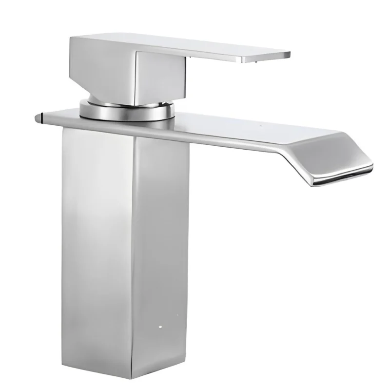 Mitigeur de lavabo carré à un trou, thermostatique, à cascade, pour salle de bain, design contemporain et élégant