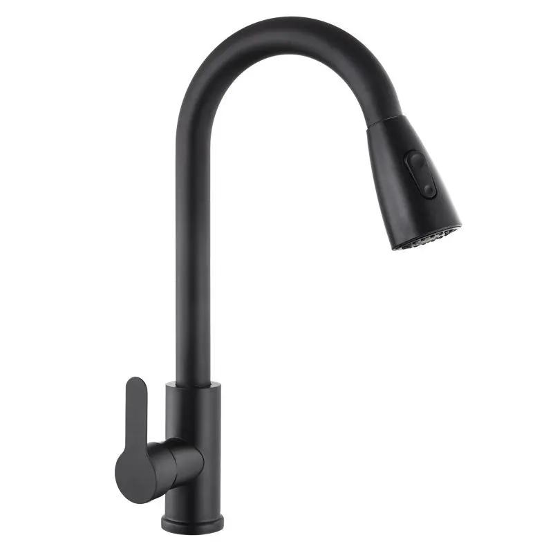 Factory Direct Sale 201 Stainless Steel Single-Handle Pull Kitchen Faucet High Tap Kitchen Mixer Dual Mode Outlet Black Hot Cold Water Sink Kitchen