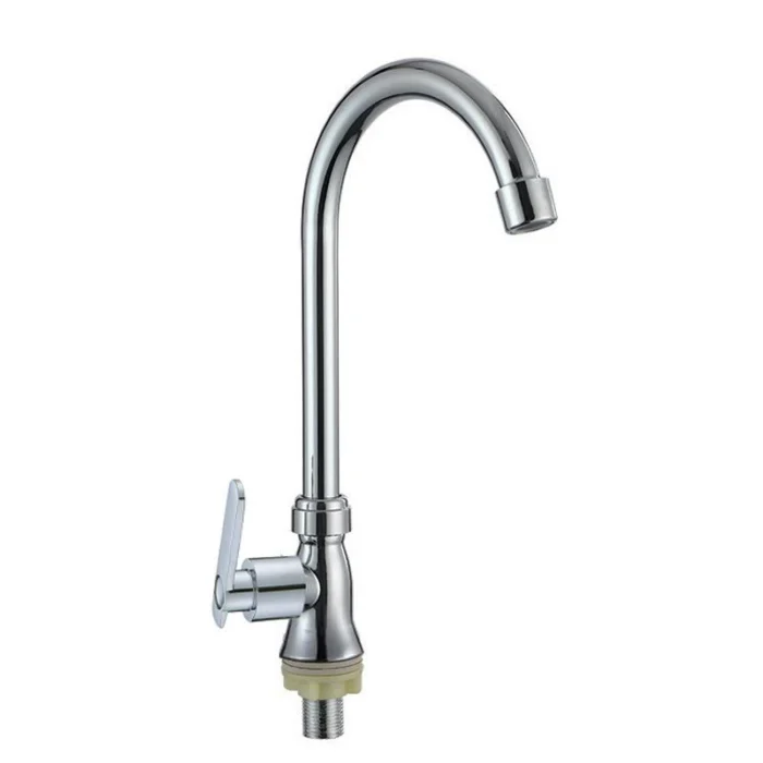Venta caliente de un solo grifo de cocina de agua fría de alto arco cromado montado en la cubierta de aleación de zinc grifo de la barra de cocina Gourmet sola cocina fría