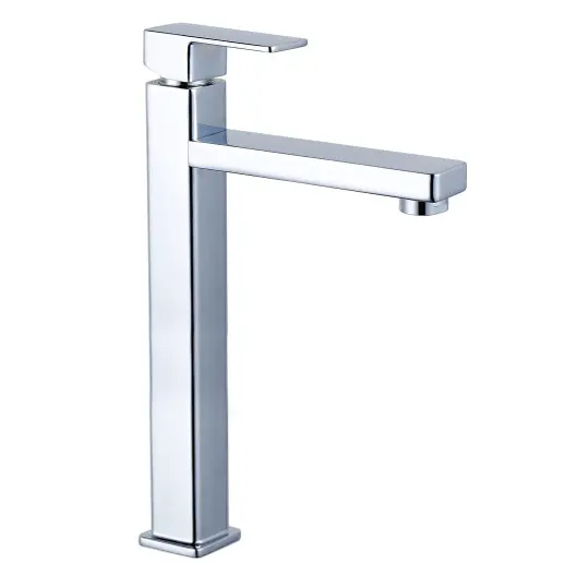 Bom preço Torneira de lavatório dourada Design moderno quadrado Torneira de água fria simples para lavatório de casa de banho Corpo de zinco de alta qualidade Montado no convés