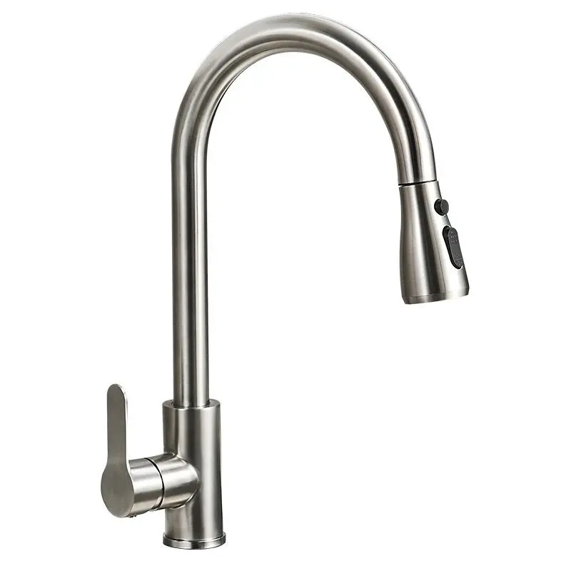 Venta directa de fábrica 201 de acero inoxidable de una sola manija del grifo del tirón de la cocina de alto grifo mezclador de cocina de doble modo de salida de agua fría y caliente negro fregadero de la cocina
