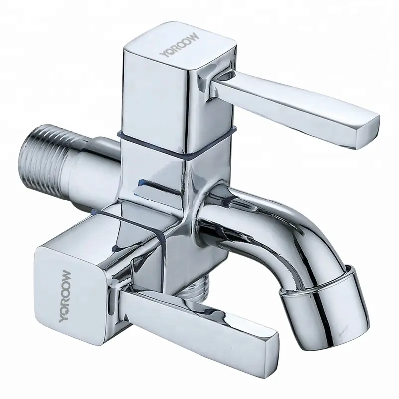 Robinet de jardin multifonctionnel à deux sorties Robinet de lavage de voiture Robinet de lavage chromé personnalisé Robinet à deux poignées en alliage de zinc