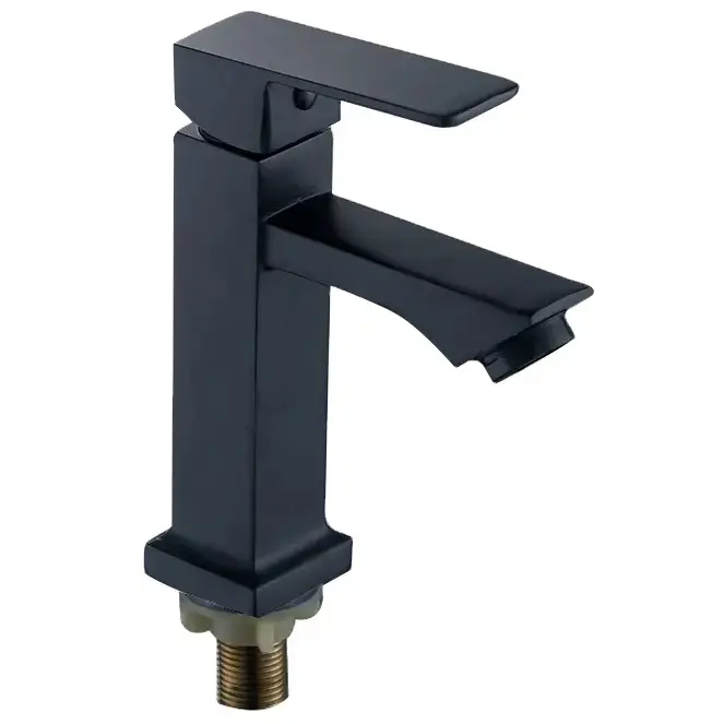 Minimalist Single Cold Water Basin Tap Black Zinc Sink Faucet with Ceramic Valve Core Metered Villa and Hotel Wash Basin Mixer